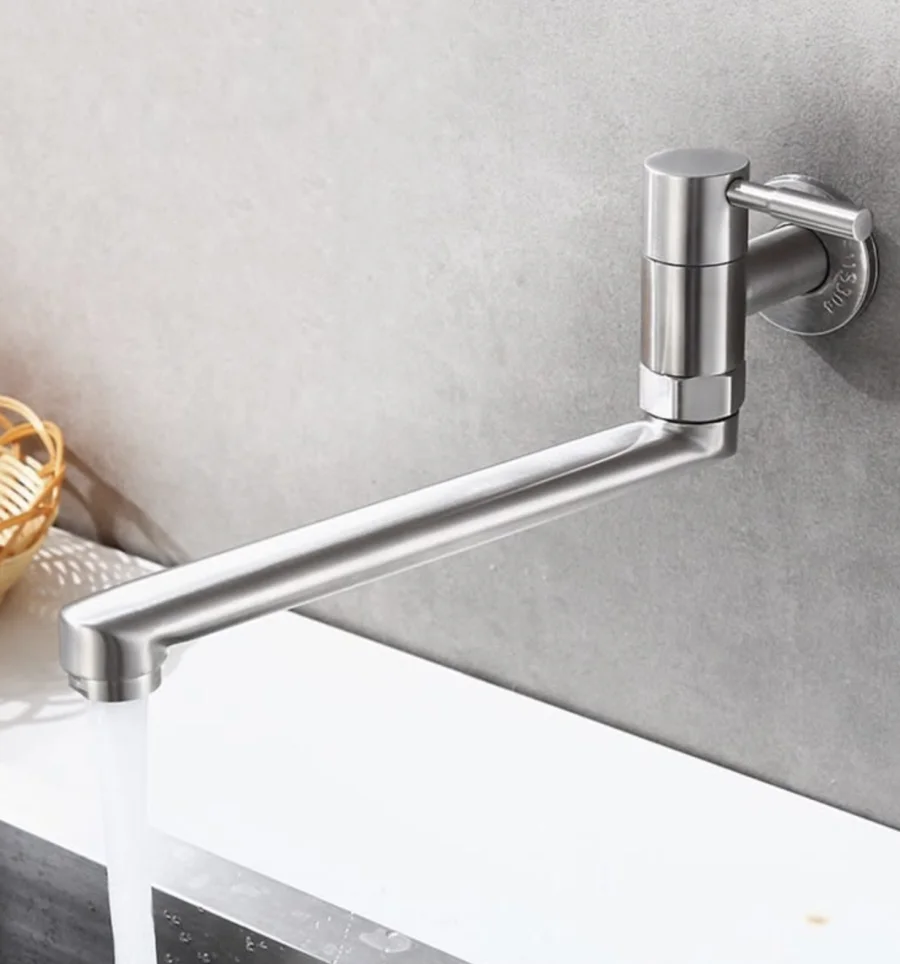 Concealed Wall-Mounted Faucet Brushed Steel Chrome Detail